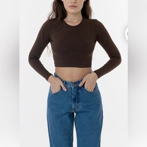 Women's Long Sleeve Brown Crop Top